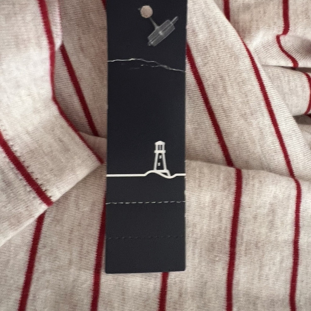 Lands' End Women's Large Long Sleeve Turtleneck Striped Stretch Oatmeal Red NWT - Picture 8 of 8